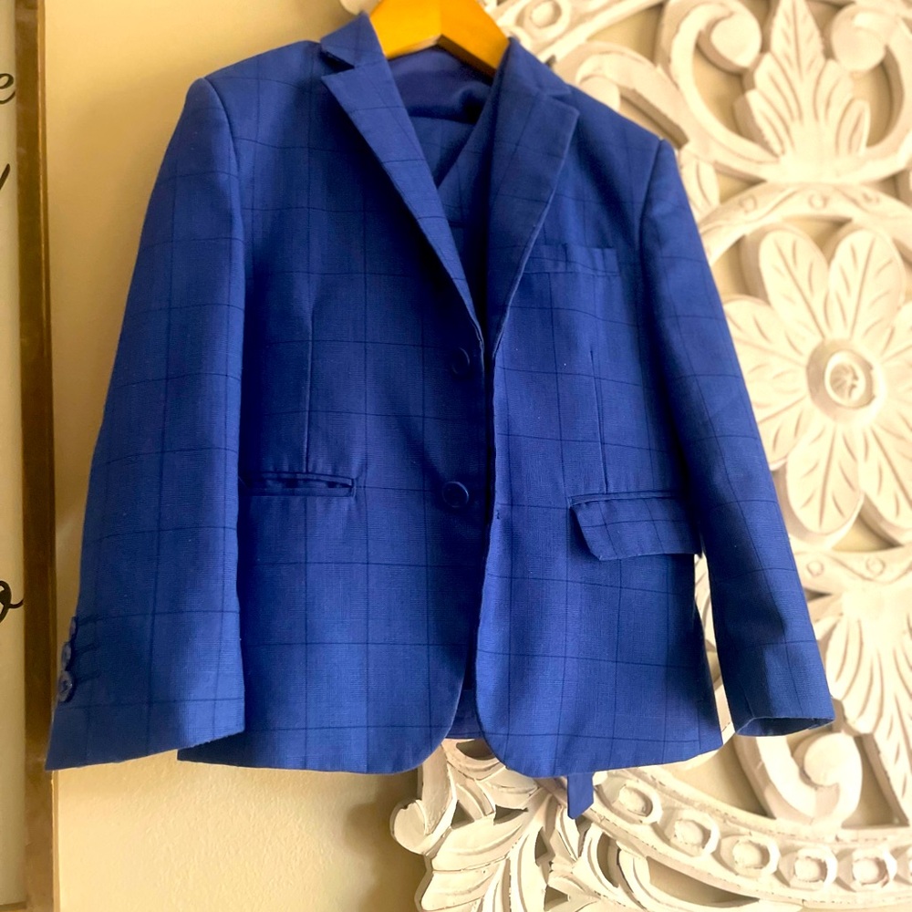 Blue plaid suit 3 piece set
